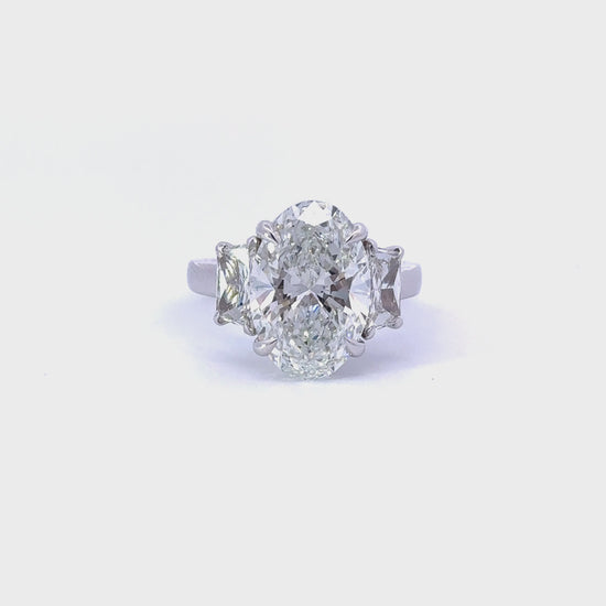 5.11 Carat Oval Lab Grown Diamond 3 Stone Engagement Ring