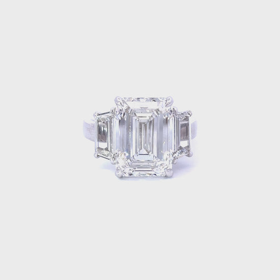 7.06 Carat Emerald Lab Grown Diamond 3 Stone Engagement Ring