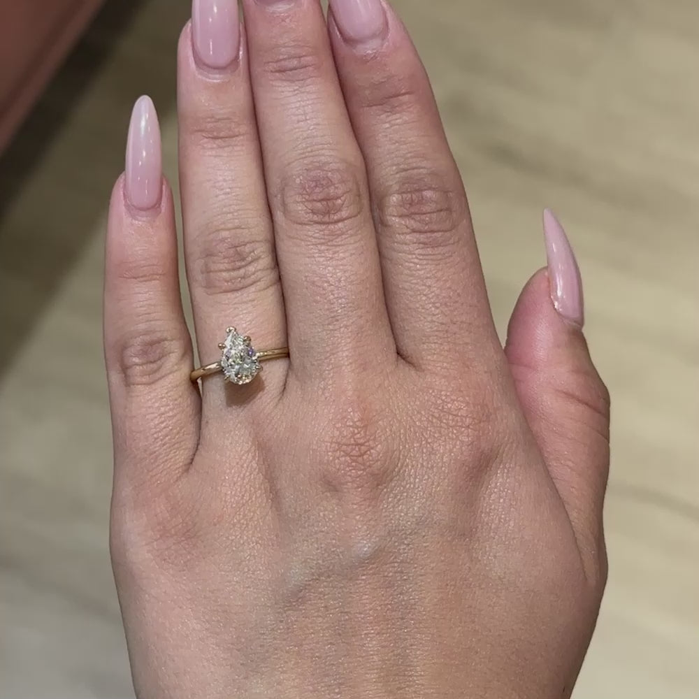 1.51 Natural Pear Diamond Engagement Ring with Hidden Halo