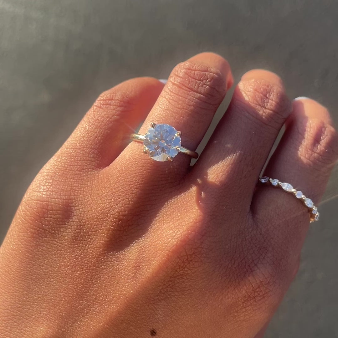 Round Lab Diamond Solitaire Engagement Ring with Hidden Halo