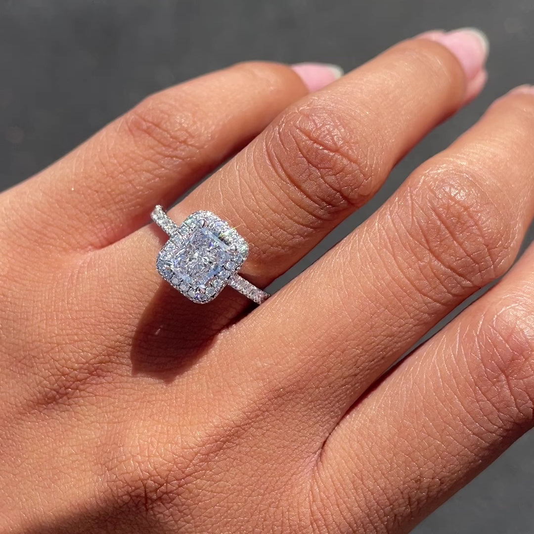 1.51 Radiant Natural Diamond Engagement Ring with 2D Halo
