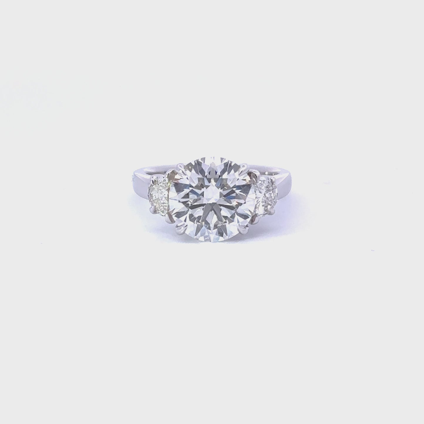 4.04 Carat Round Lab Grown Diamond 3-Stone Engagement Ring