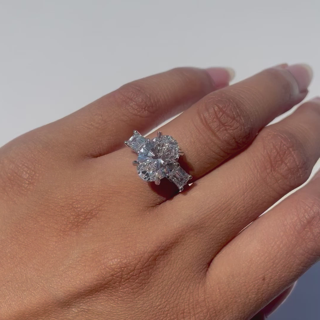 4.01 Oval Lab Diamond 3-Stone Engagement Ring