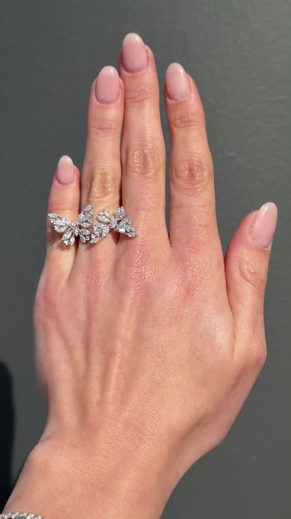 Lab Diamond Double Butterfly Open Cocktail Ring