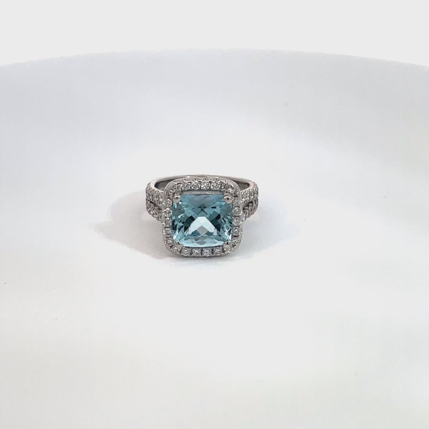 Cushion Aquamarine and Diamond Ring