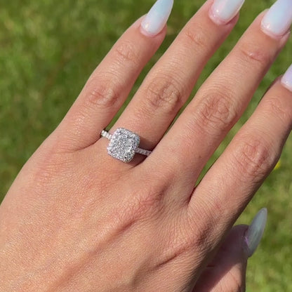 1.51 Radiant Natural Diamond Engagement Ring with 2D Halo