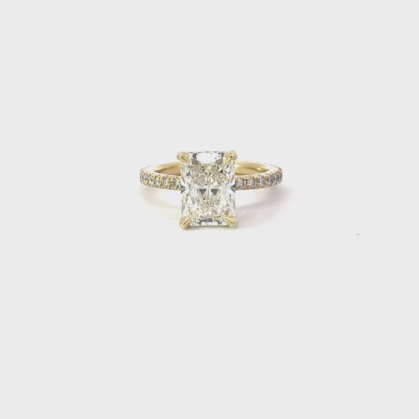 Load and play video in Gallery viewer, 2.42 Carat Lab Created Radiant Engagement Ring with Signature Setting
