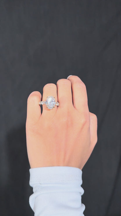 4.55 Oval Lab Diamond Engagement Ring with Hidden Halo and Graduated Diamond Band
