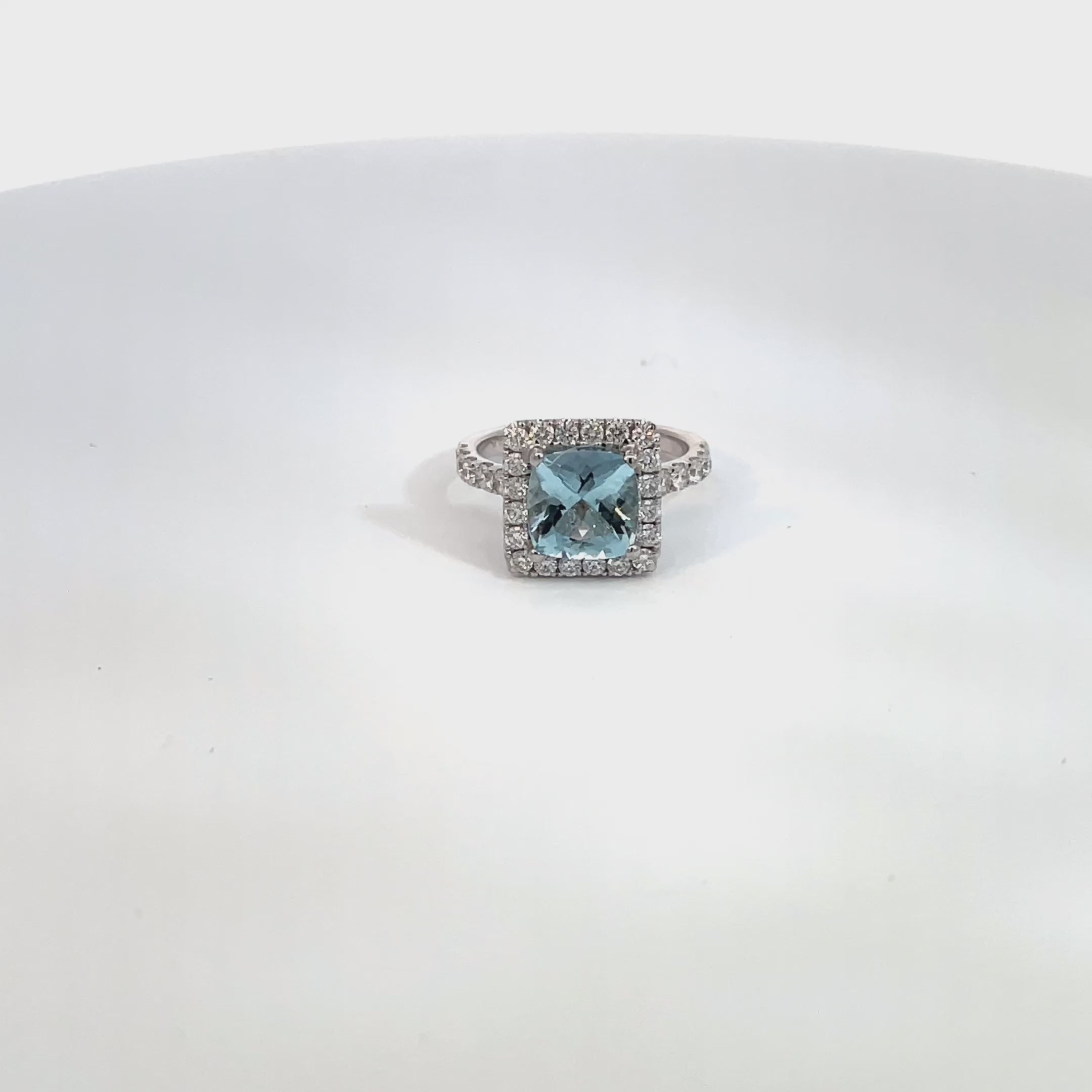 Square Cushion Aquamarine and Diamond Ring