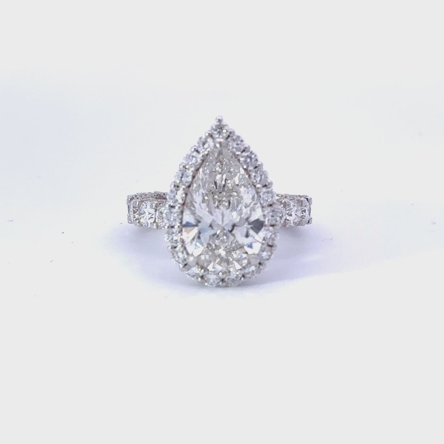 3.59 Carat Lab Grown Pear Diamond Engagement Ring with Halo