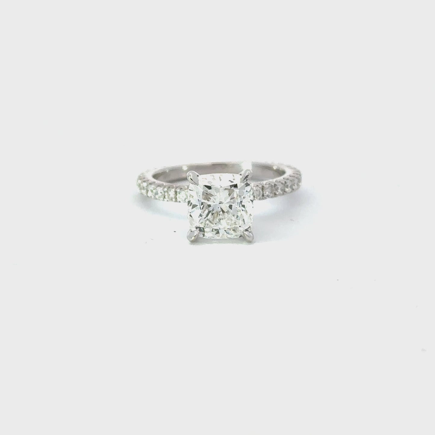 2.61 Carat Natural Cushion Diamond Engagement Ring with Diamond Band
