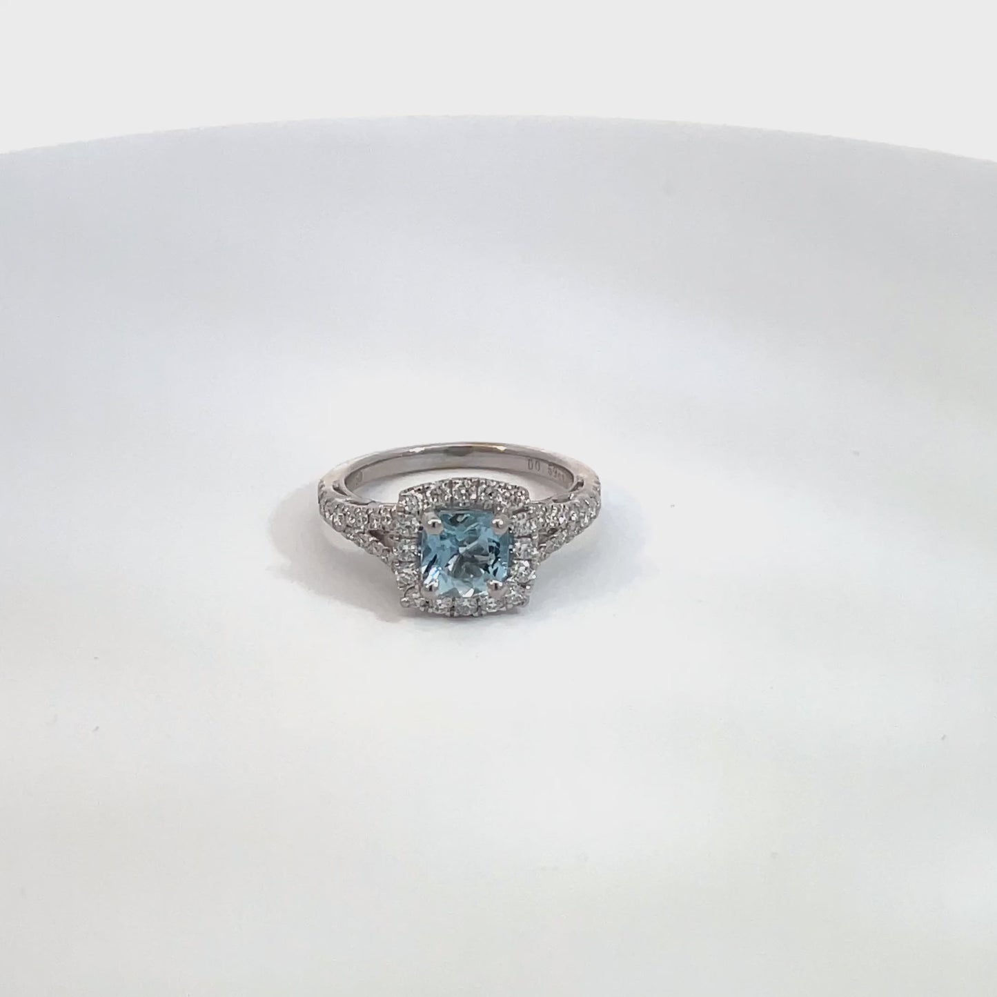 Square Cushion Aquamarine and Diamond Ring
