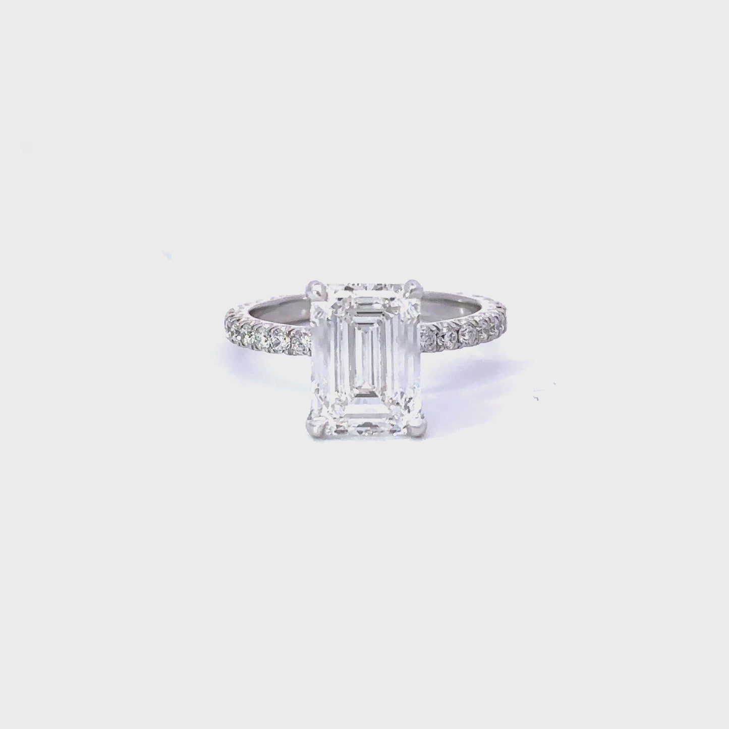 4.08 Carat Labgrown Emerald Engagement Ring with Hidden Halo