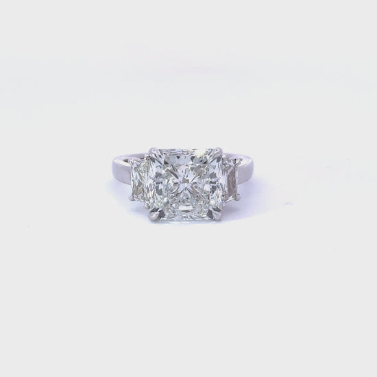 Load and play video in Gallery viewer, 5.08 Carat Radiant Lab Grown Diamond 3 Stone Engagement Ring
