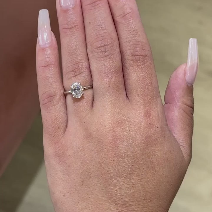 Oval Lab Diamond Solitaire Engagement Ring with Hidden Halo