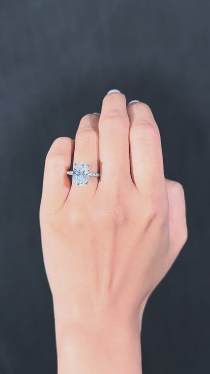 3.02 Oval Lab Diamond Engagement Ring with Diamond Eternity Band