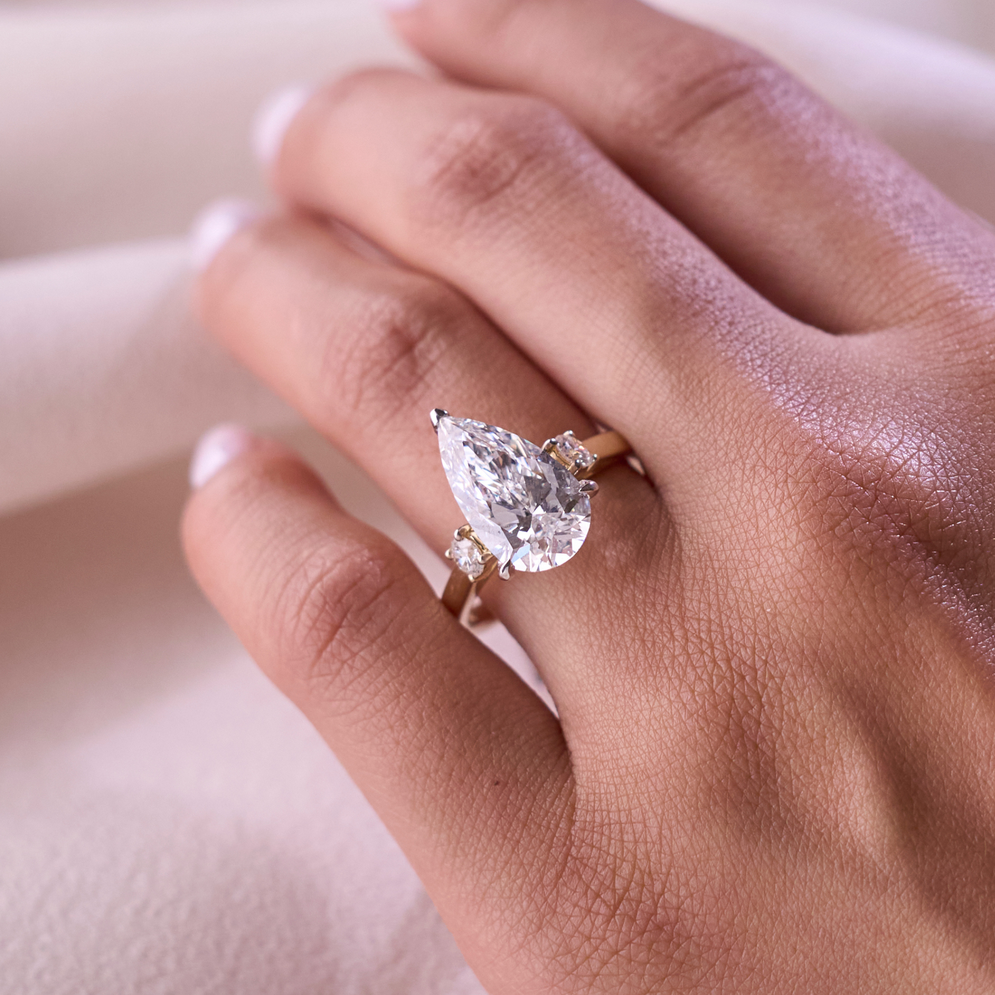 3.60 Pear Lab Diamond Three Stone Engagement Ring - Happy Jewelers Fine Jewelry Lifetime Warranty