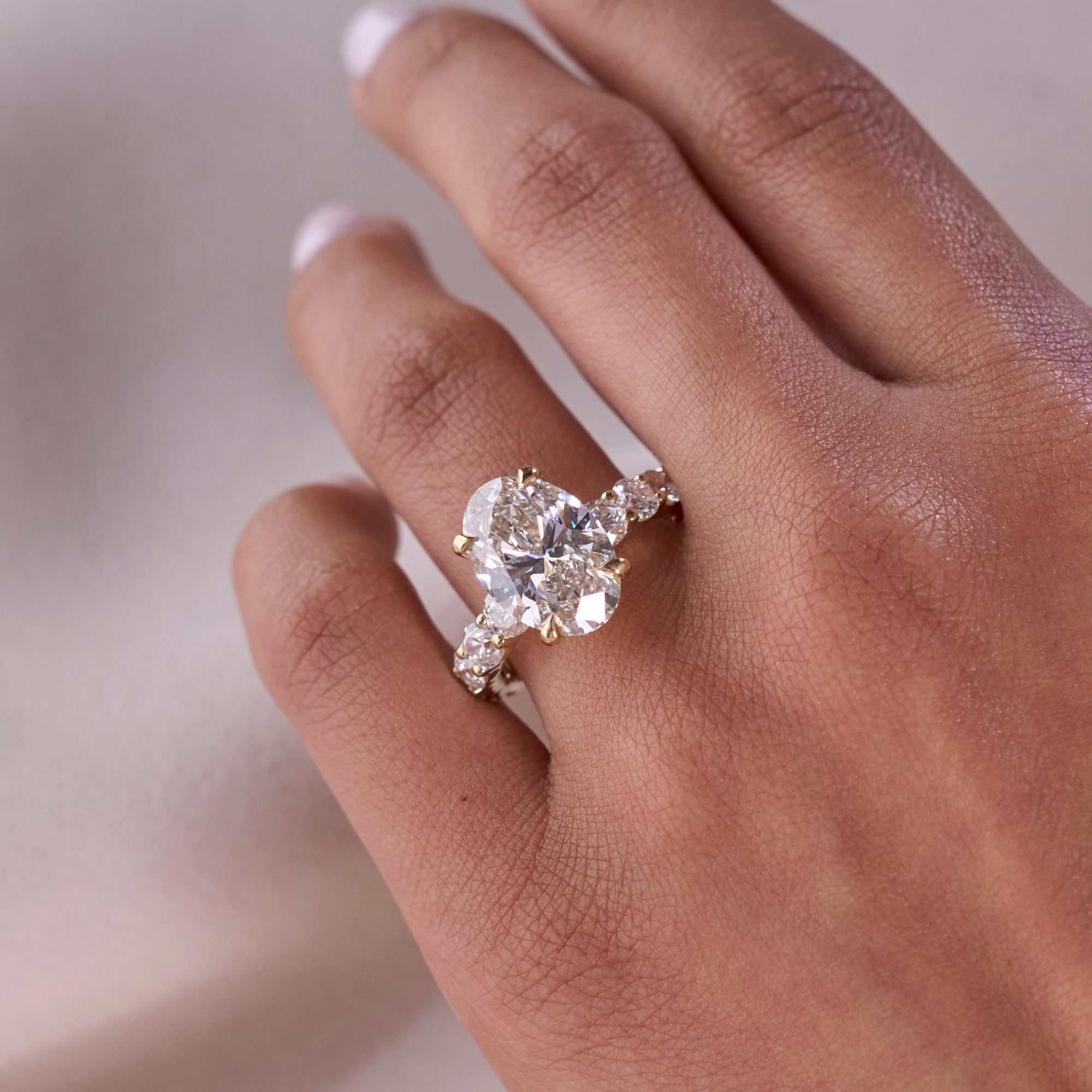 4.55 Oval Lab Diamond Engagement Ring with Hidden Halo and Graduated Diamond Band - Happy Jewelers Fine Jewelry Lifetime Warranty