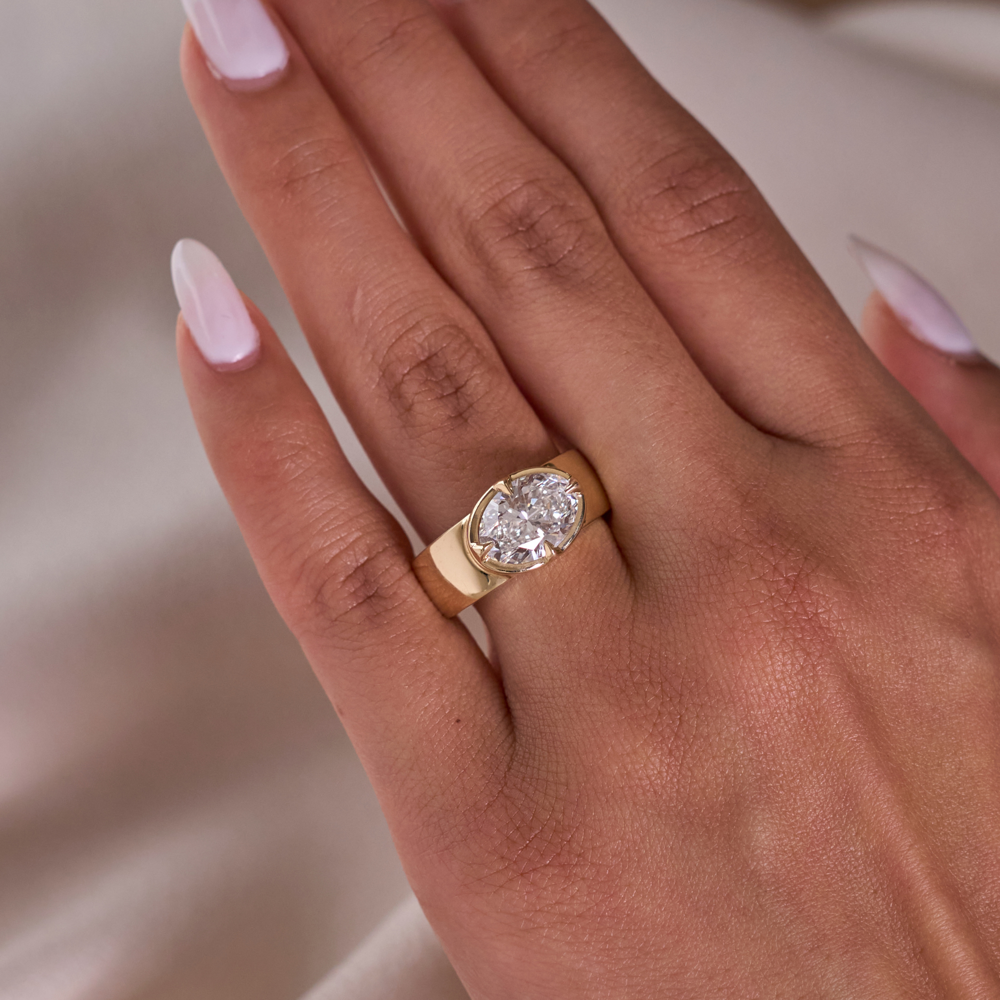 2.18 Oval Lab Diamond East-West Engagement Ring - Happy Jewelers Fine Jewelry Lifetime Warranty