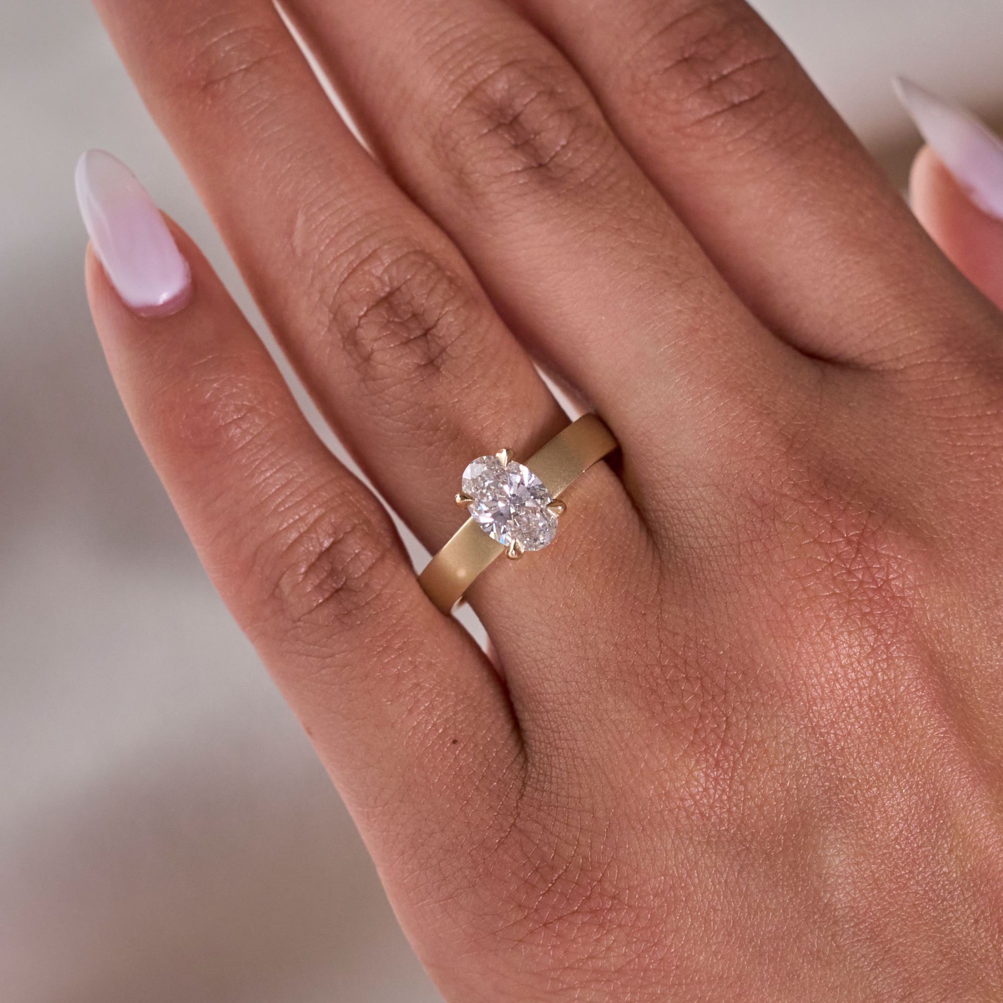 1.05 Oval Lab Diamond Engagement Ring with Satin Finish Wide Band - Happy Jewelers Fine Jewelry Lifetime Warranty