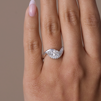 Half Pave East-West Marquise Lab Diamond Engagement Ring - Happy Jewelers Fine Jewelry Lifetime Warranty