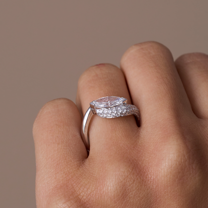 Half Pave East-West Marquise Lab Diamond Engagement Ring - Happy Jewelers Fine Jewelry Lifetime Warranty