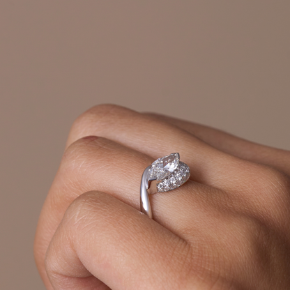 Half Pave East-West Marquise Lab Diamond Engagement Ring - Happy Jewelers Fine Jewelry Lifetime Warranty