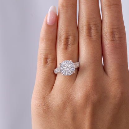 4.05 Round Lab Diamond Engagement Ring with Double Hidden Halo - Happy Jewelers Fine Jewelry Lifetime Warranty