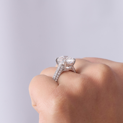 4.05 Round Lab Diamond Engagement Ring with Double Hidden Halo - Happy Jewelers Fine Jewelry Lifetime Warranty