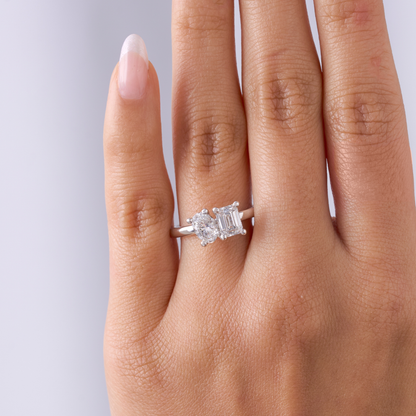 Oval and Emerald Toi et Moi Lab Diamond Engagement Ring - Happy Jewelers Fine Jewelry Lifetime Warranty