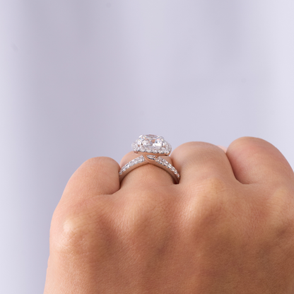 2.70 Round Lab Diamond Engagement Ring with Split Band and Square Halo - Happy Jewelers Fine Jewelry Lifetime Warranty