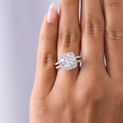 2.70 Round Lab Diamond Engagement Ring with Split Band and Square Halo - Happy Jewelers Fine Jewelry Lifetime Warranty
