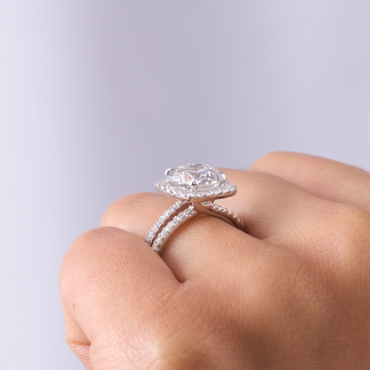 2.70 Round Lab Diamond Engagement Ring with Split Band and Square Halo - Happy Jewelers Fine Jewelry Lifetime Warranty