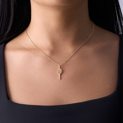 Diamond Tennis Racket Pendant Necklace