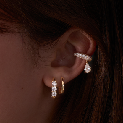 Three Stone Diamond Huggie Hoops - Happy Jewelers Fine Jewelry Lifetime Warranty