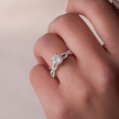 1.08 Round Lab Diamond Engagement Ring with Diamond Halfway Twist Band - Happy Jewelers Fine Jewelry Lifetime Warranty