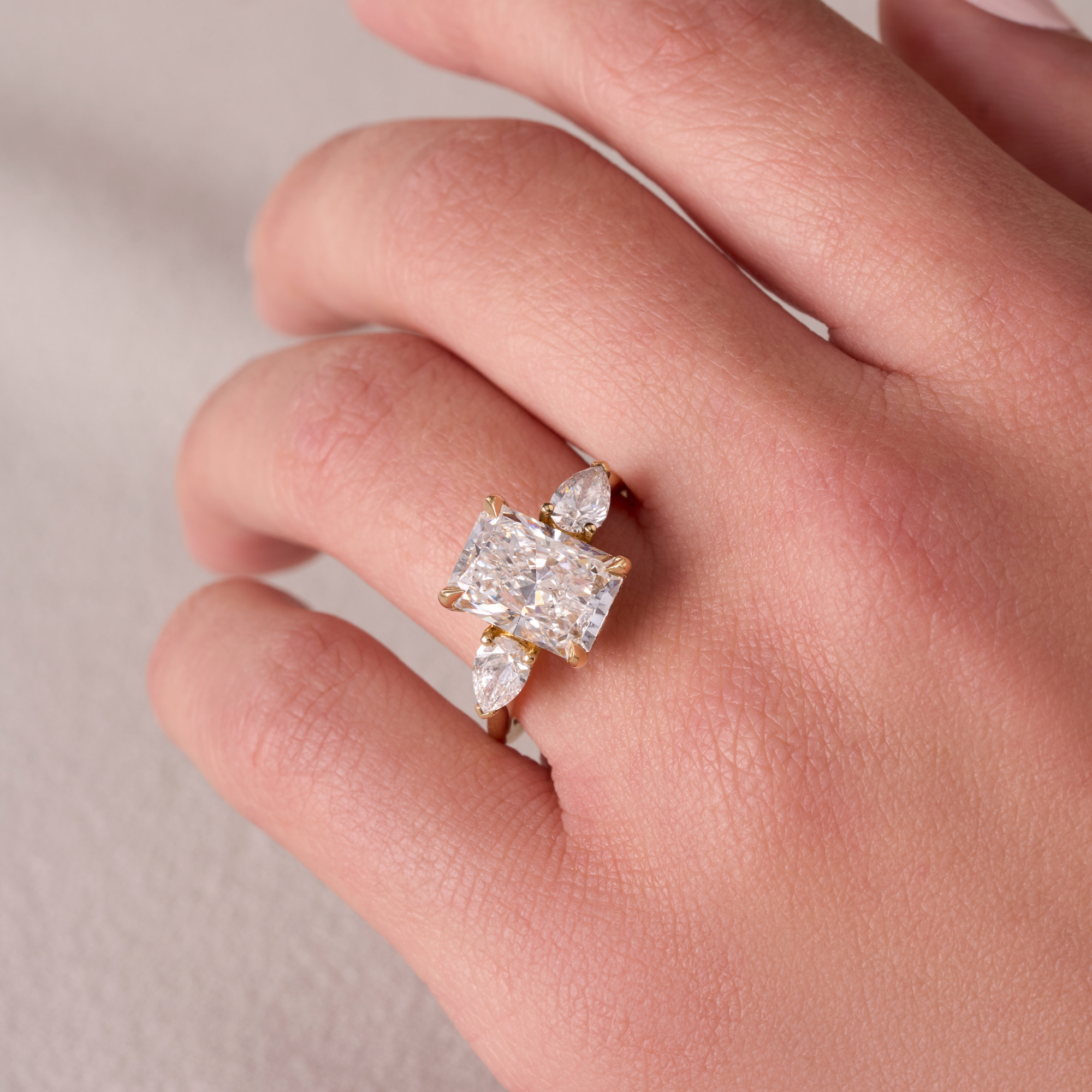 3.33 Radiant Lab Diamond 3 Stone Engagement Ring with Hidden Halo - Happy Jewelers Fine Jewelry Lifetime Warranty