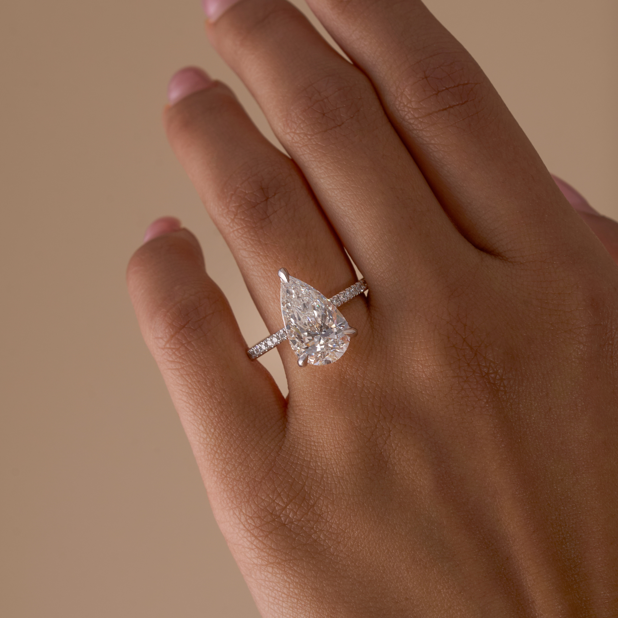 3.83 Pear Lab Diamond Engagement Ring with Hidden Halo - Happy Jewelers Fine Jewelry Lifetime Warranty