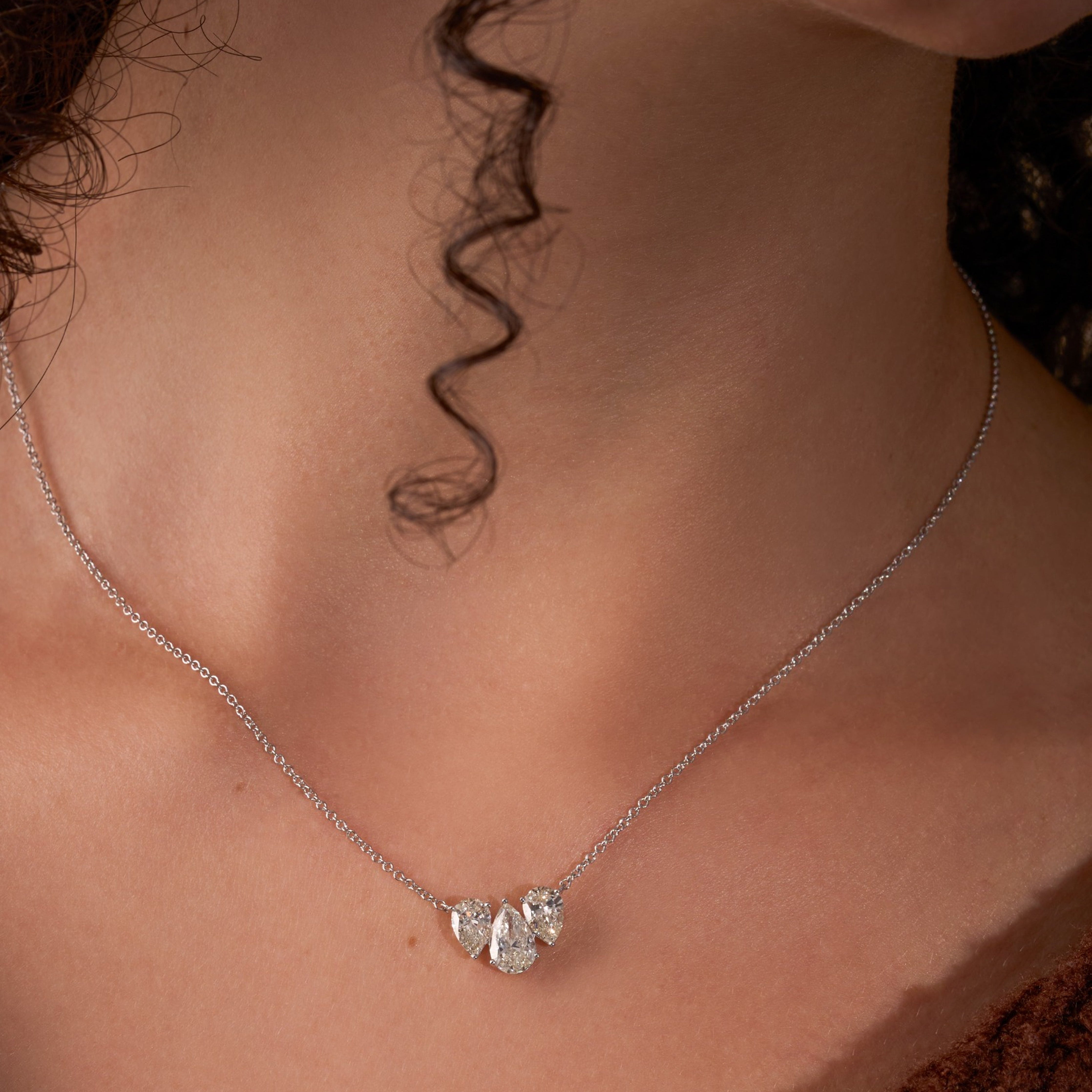 Lab Diamond Alternating Trio Pear Necklace - Happy Jewelers Fine Jewelry Lifetime Warranty