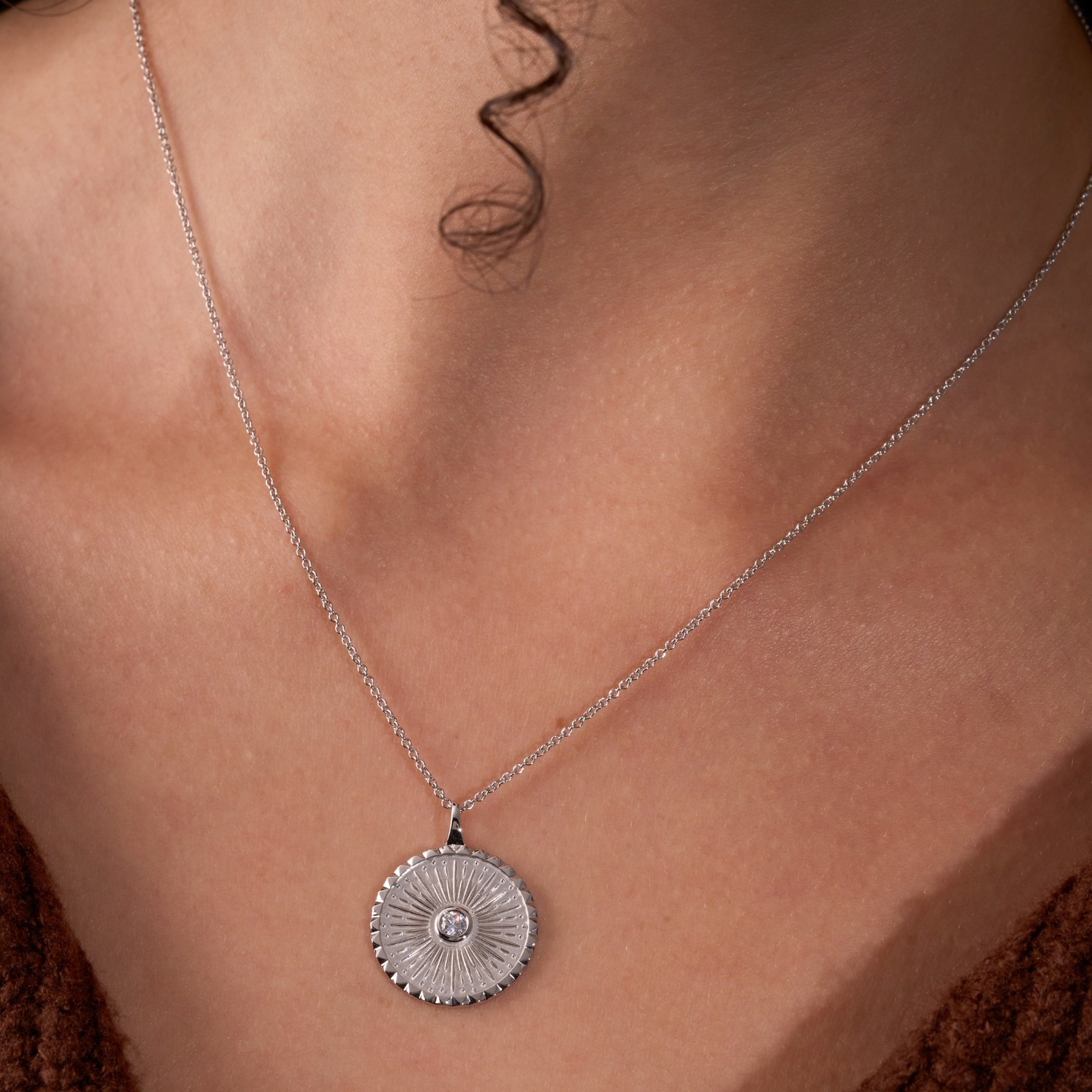 Diamond Starburst Fluted White Coin Pendant - Happy Jewelers Fine Jewelry Lifetime Warranty