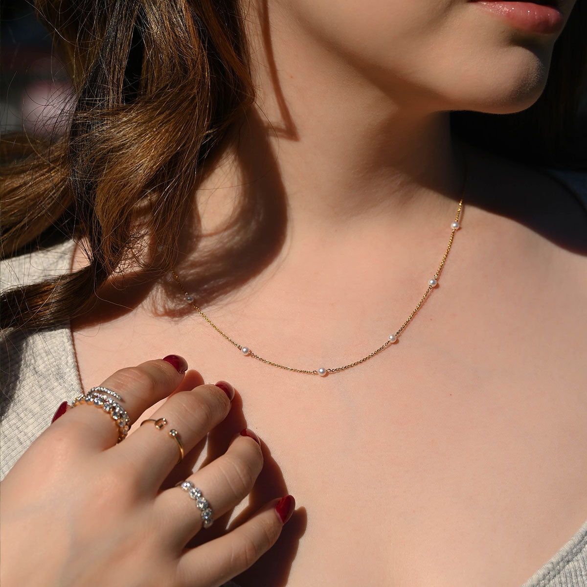 Pearl Station Necklace - Happy Jewelers Fine Jewelry Lifetime Warranty