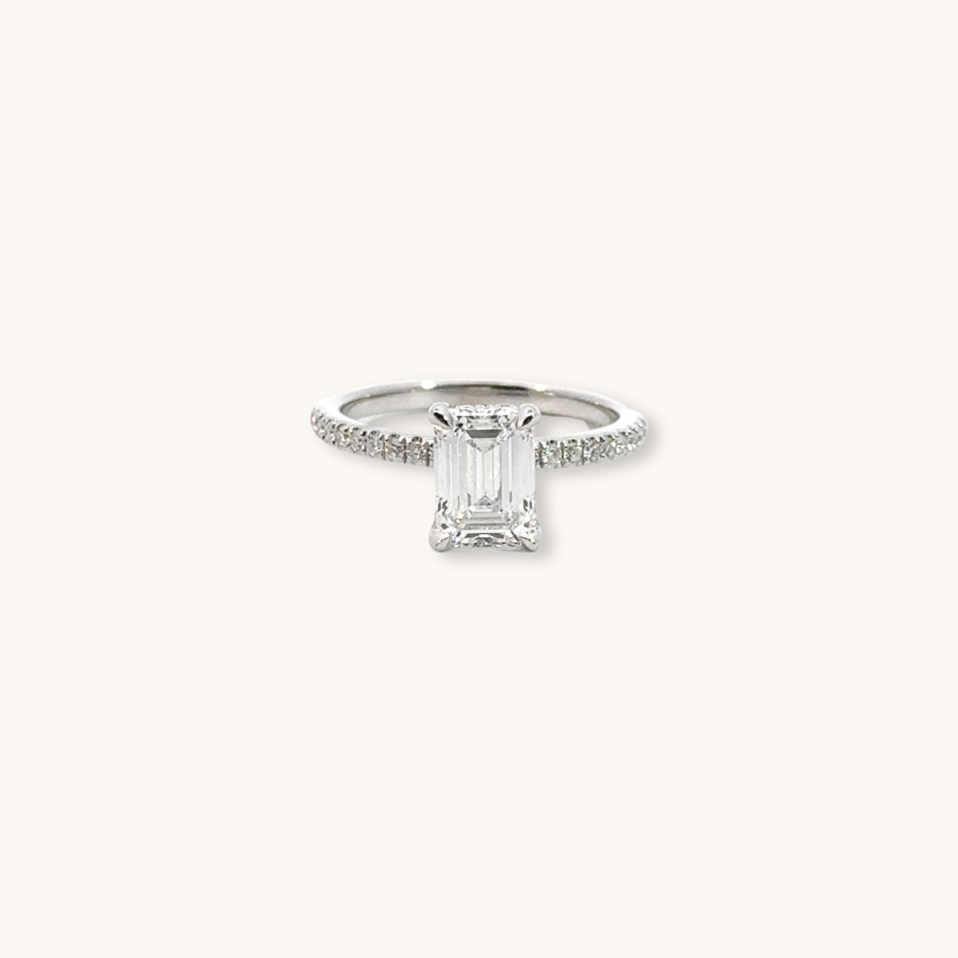 1.71 Emerald Lab Diamond Engagement Ring with Hidden Halo