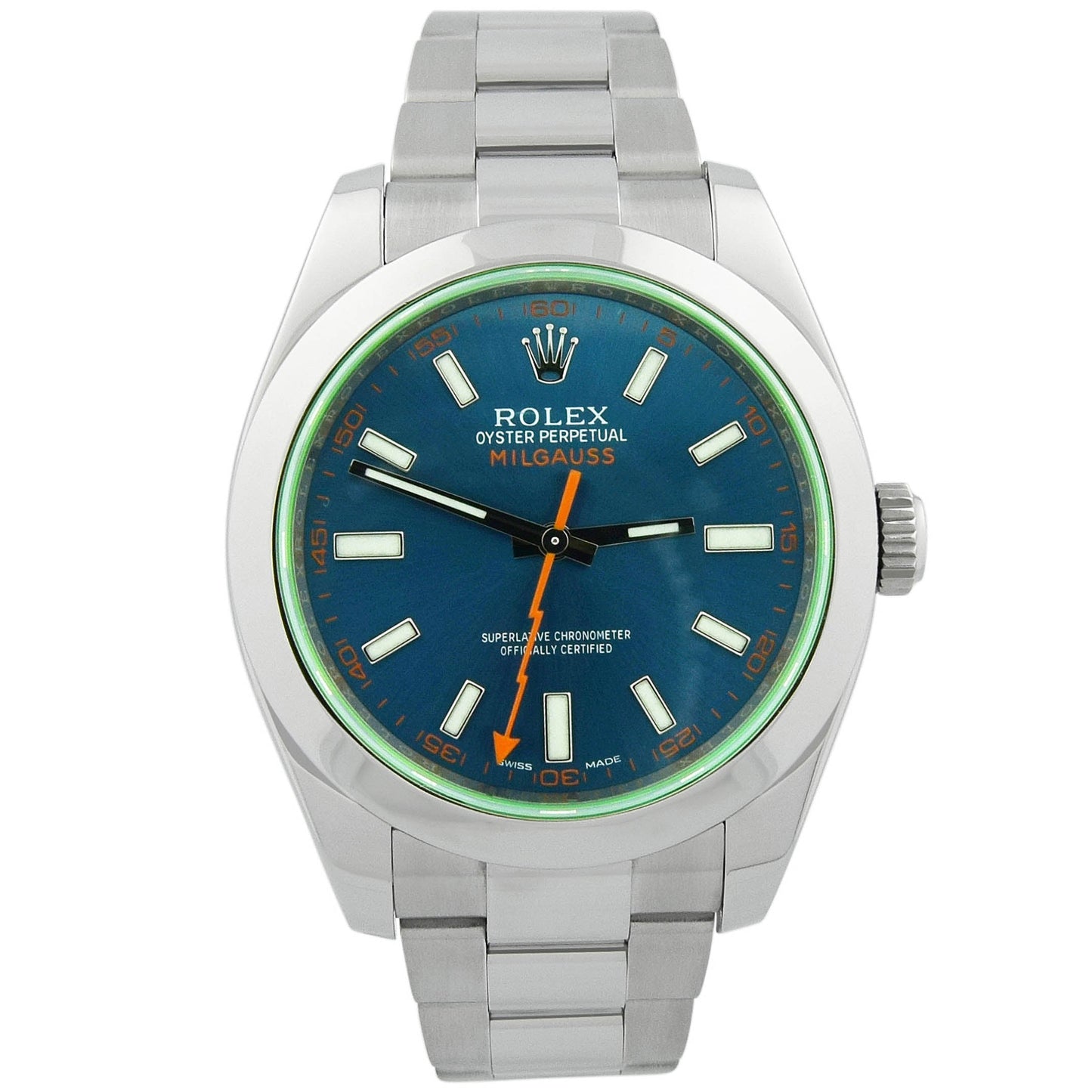 Rolex Men's Milgauss Stainless Steel 40mm Blue Stick Dial Watch Ref 116400GV - Happy Jewelers Fine Jewelry Lifetime Warranty