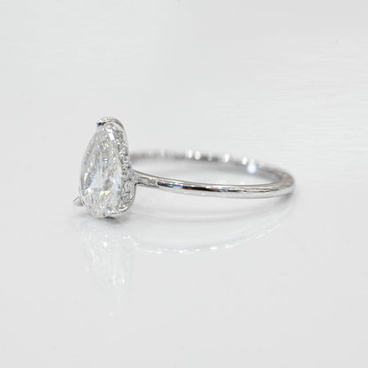 1.55 Carat Pear Natural Diamond Engagement Ring with Hidden Halo - Happy Jewelers Fine Jewelry Lifetime Warranty