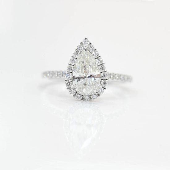 1.55 Carat Pear Natural Diamond Engagement Ring with Halo - Happy Jewelers Fine Jewelry Lifetime Warranty