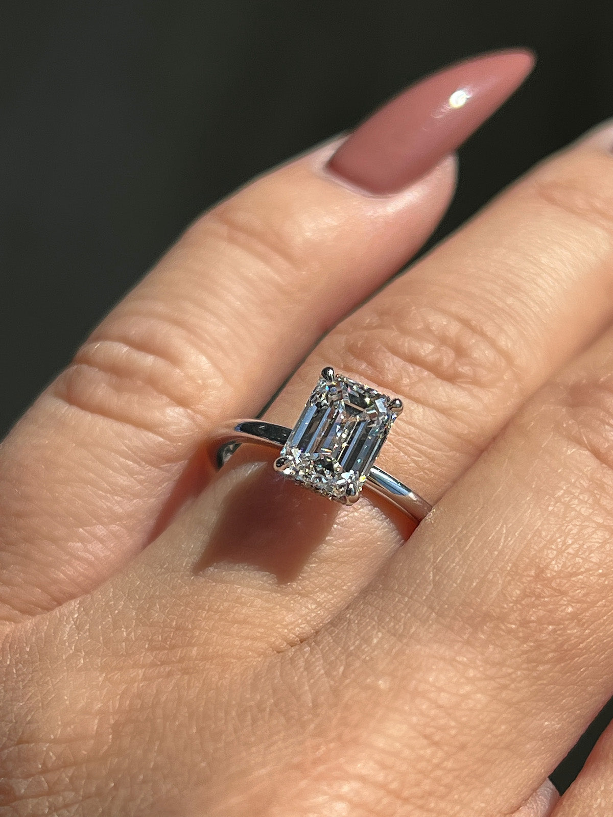Emerald Cut Moissanite Collar Halo Solitaire Engagement ring | Forever  Moissanite