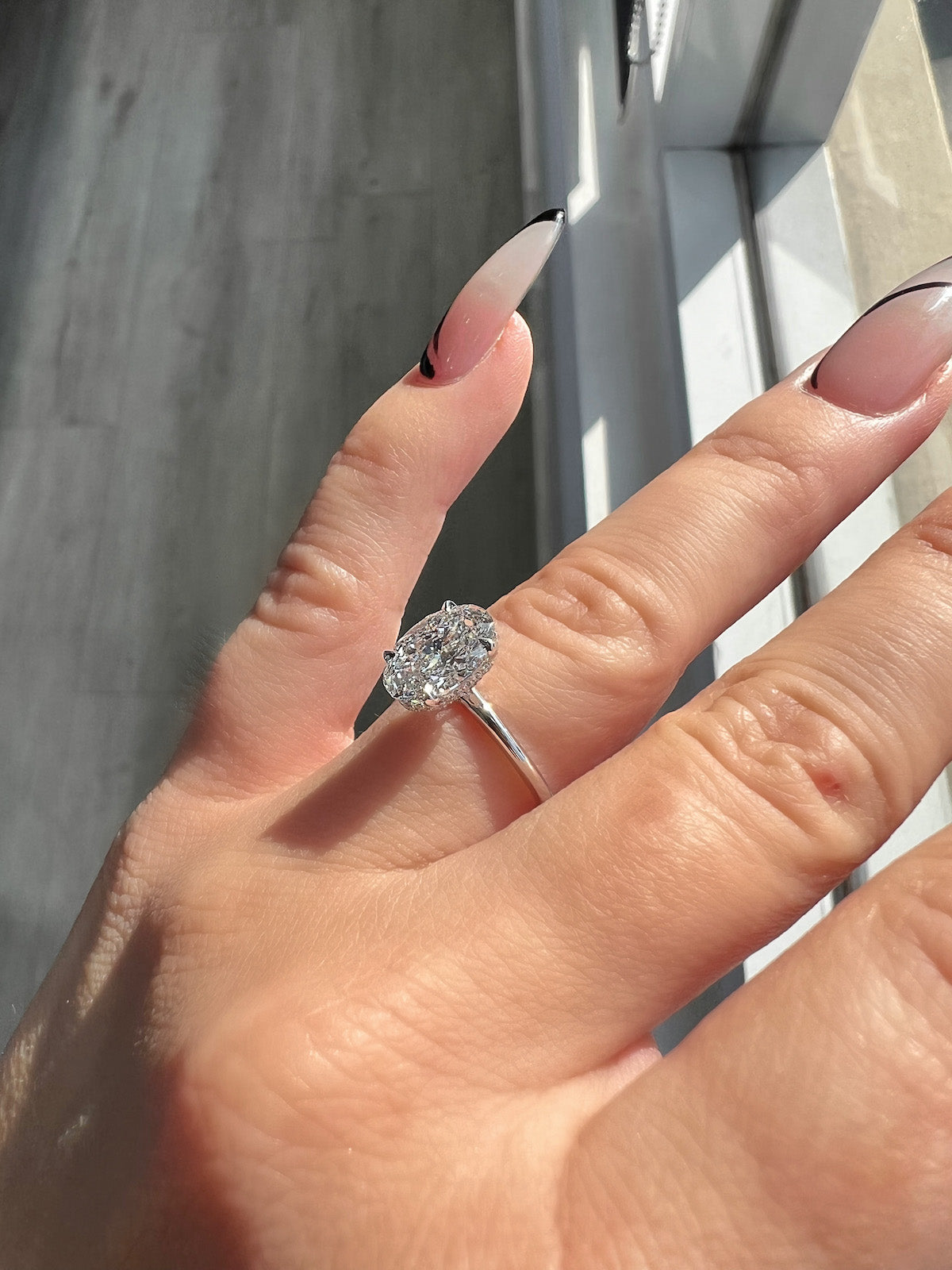 4 5/8 ctw Oval Lab Grown Diamond Hidden Halo Engagement Ring Platinum, FG,  VS2+