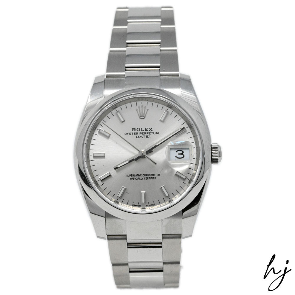 Load image into Gallery viewer, Rolex Unisex Oyster Perpetual Date Stainless Steel 34mm Silver Stick Dial Watch Reference #: 115200 - Happy Jewelers Fine Jewelry Lifetime Warranty
