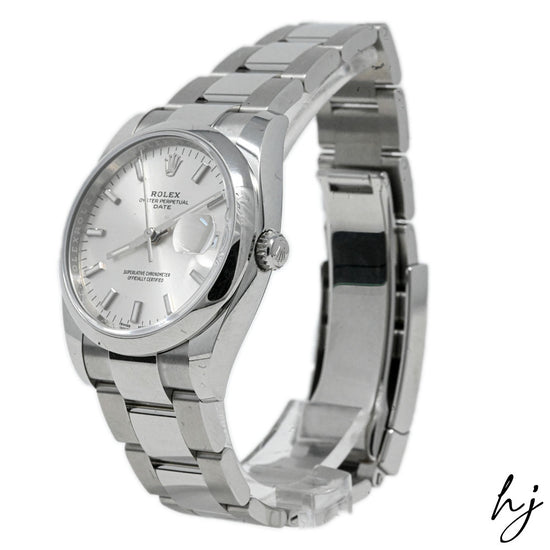 design mund Sæt tøj væk Rolex Oyster Perpetual Date Stainless Steel 34mm Silver Stick Dial Watch  Reference #: 115200 | Happy Jewelers