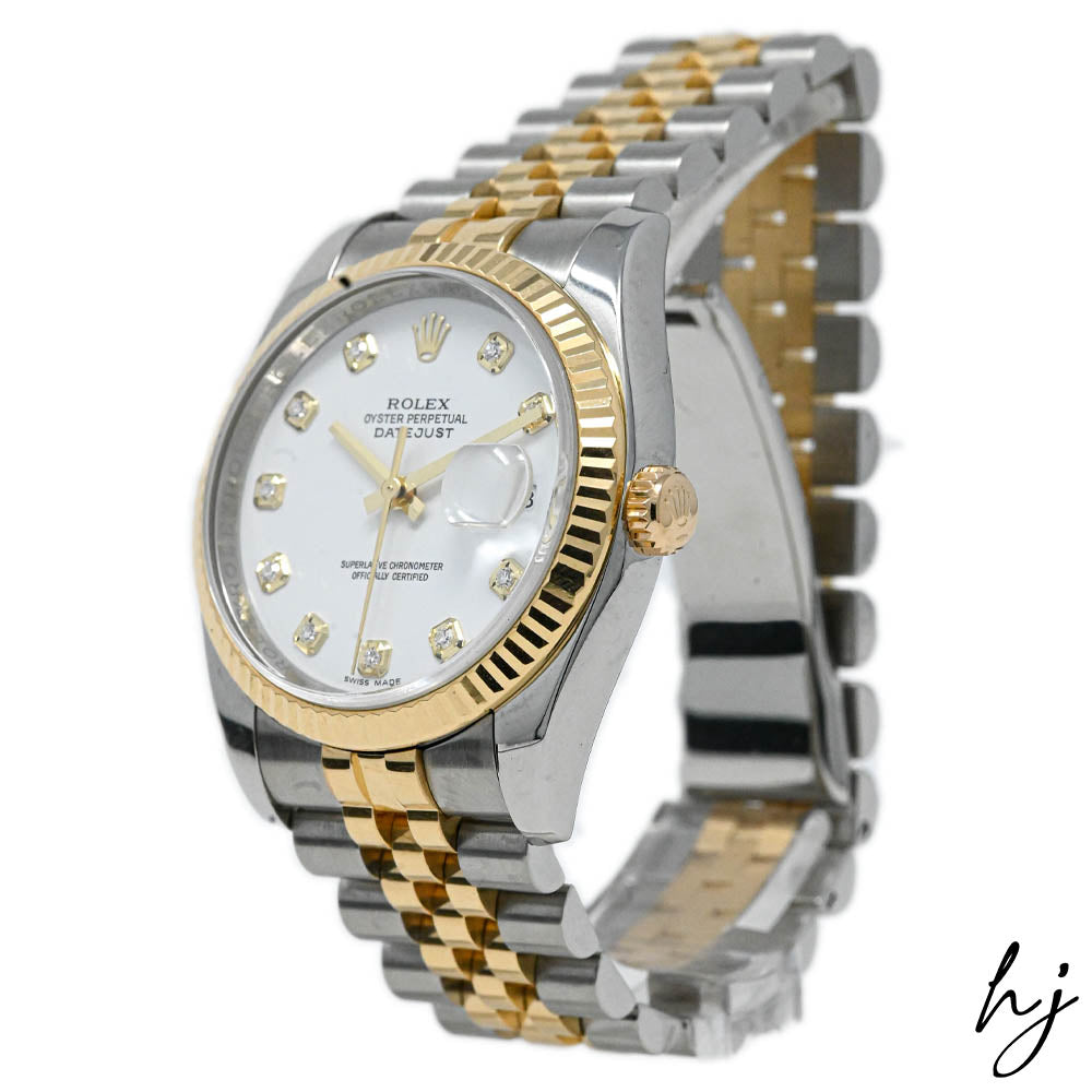 Rolex Unisex Datejust 36 18k Yellow Gold & Steel 36mm White Diamond Dial Watch Reference #: 116233 - Happy Jewelers Fine Jewelry Lifetime Warranty
